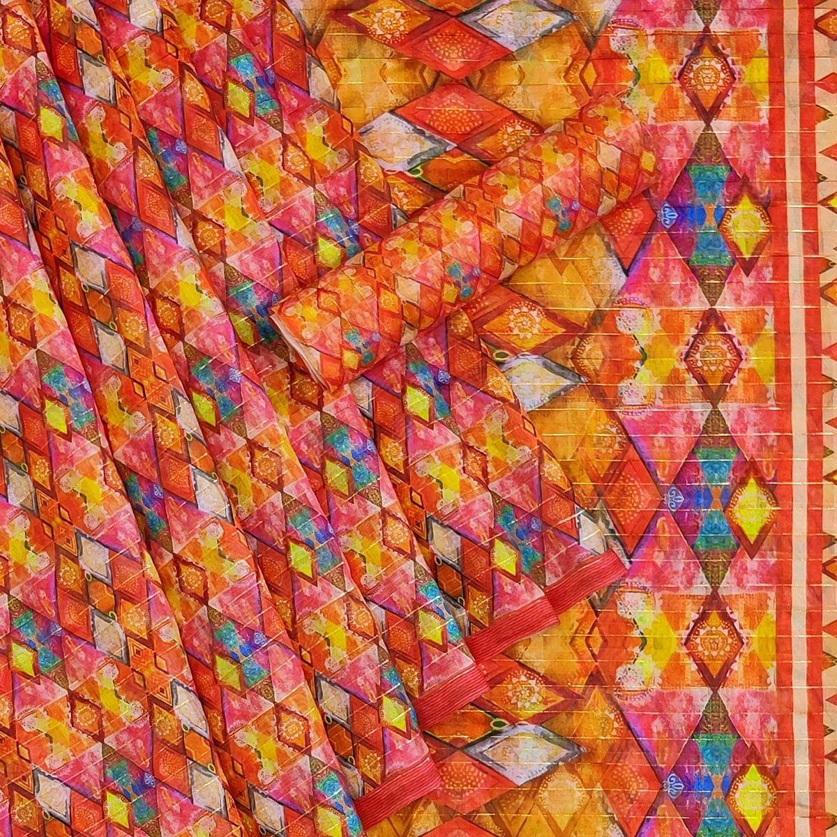 Multicolour Casual Wear Printed Cotton Silk Saree - Peachmode