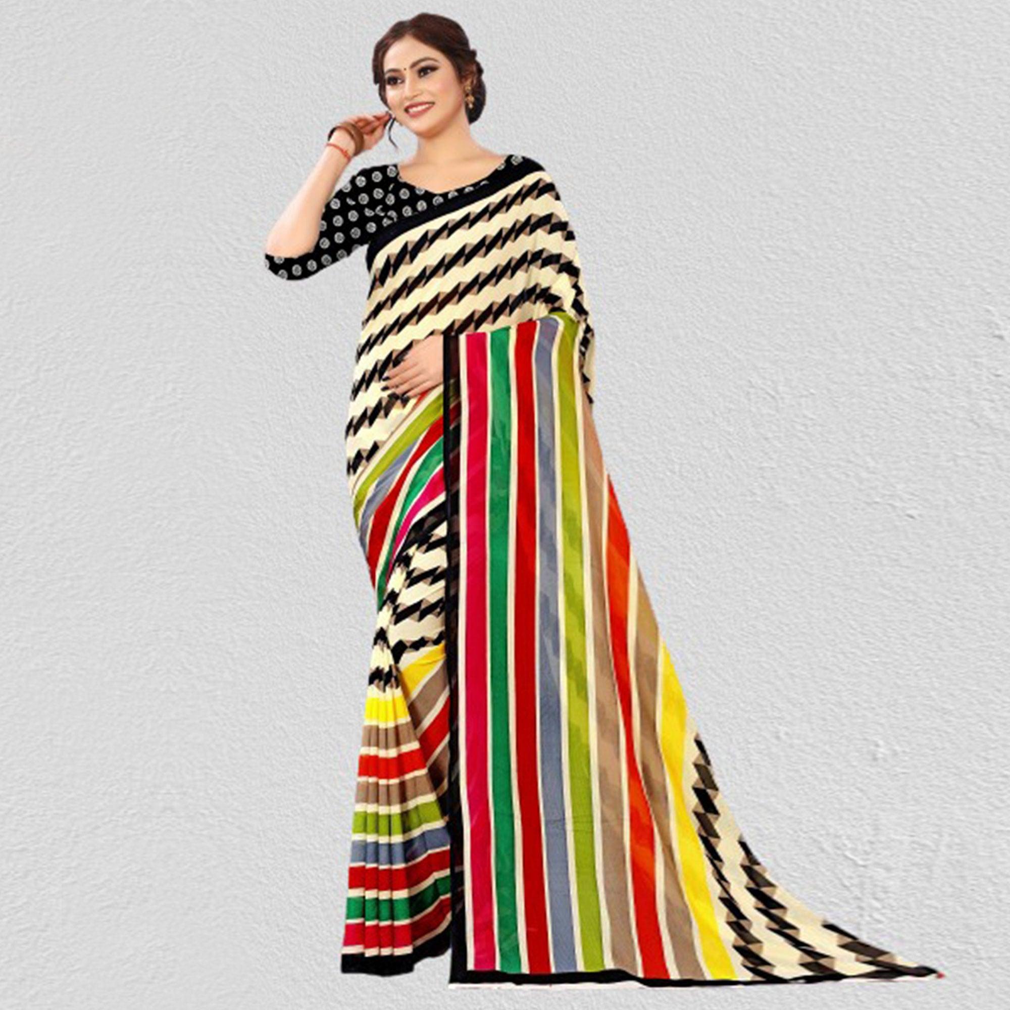 Multicolour Casual Wear Printed Georgette Saree - Peachmode