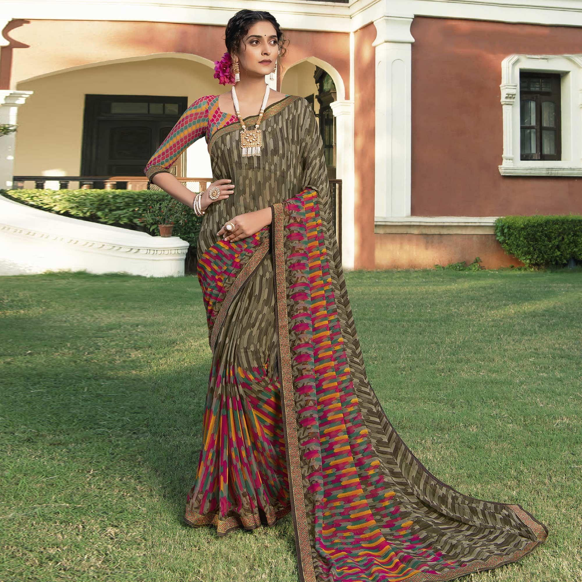Multicolour Casual Wear Printed Georgette Saree - Peachmode