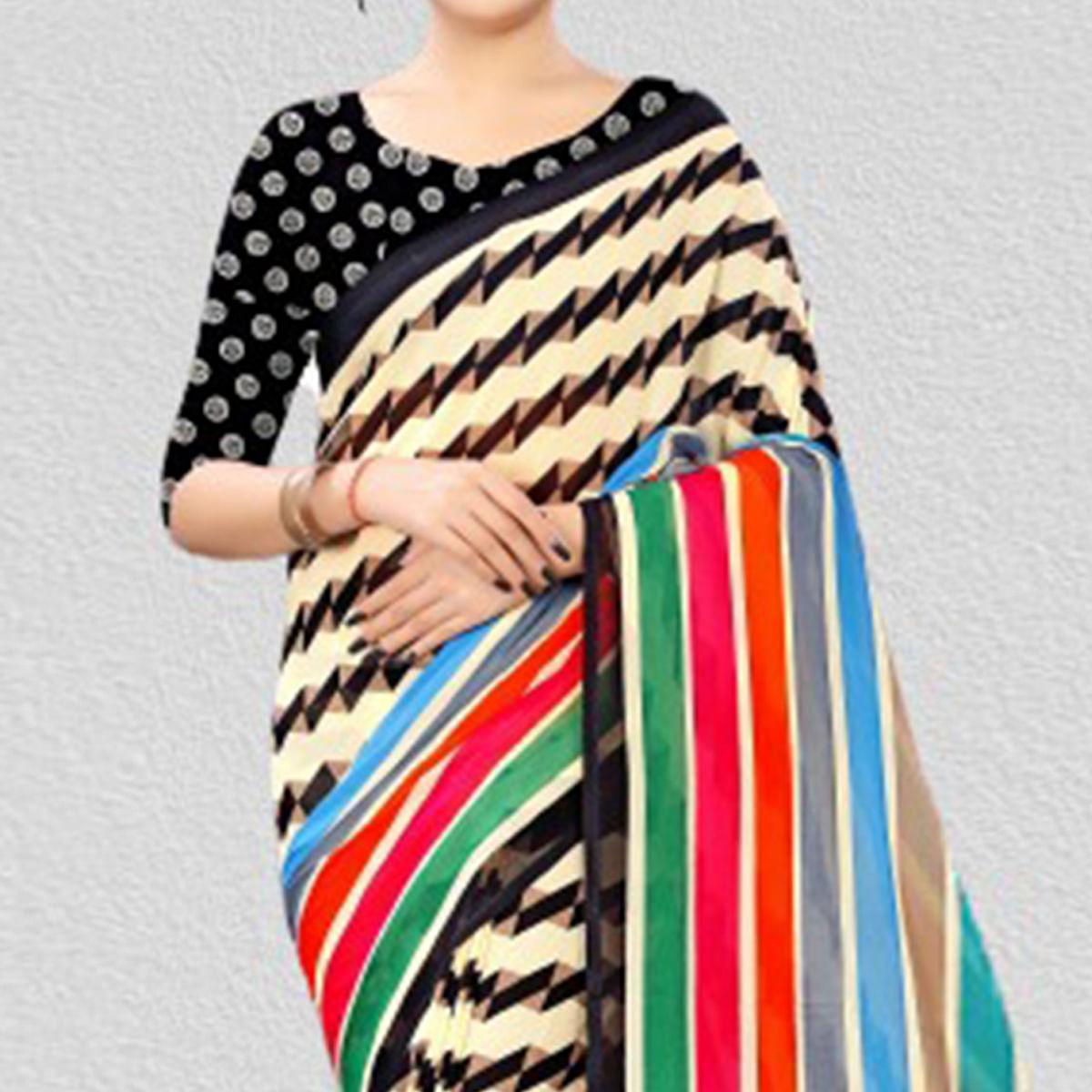 Multicolour Casual Wear Printed Georgette Saree - Peachmode