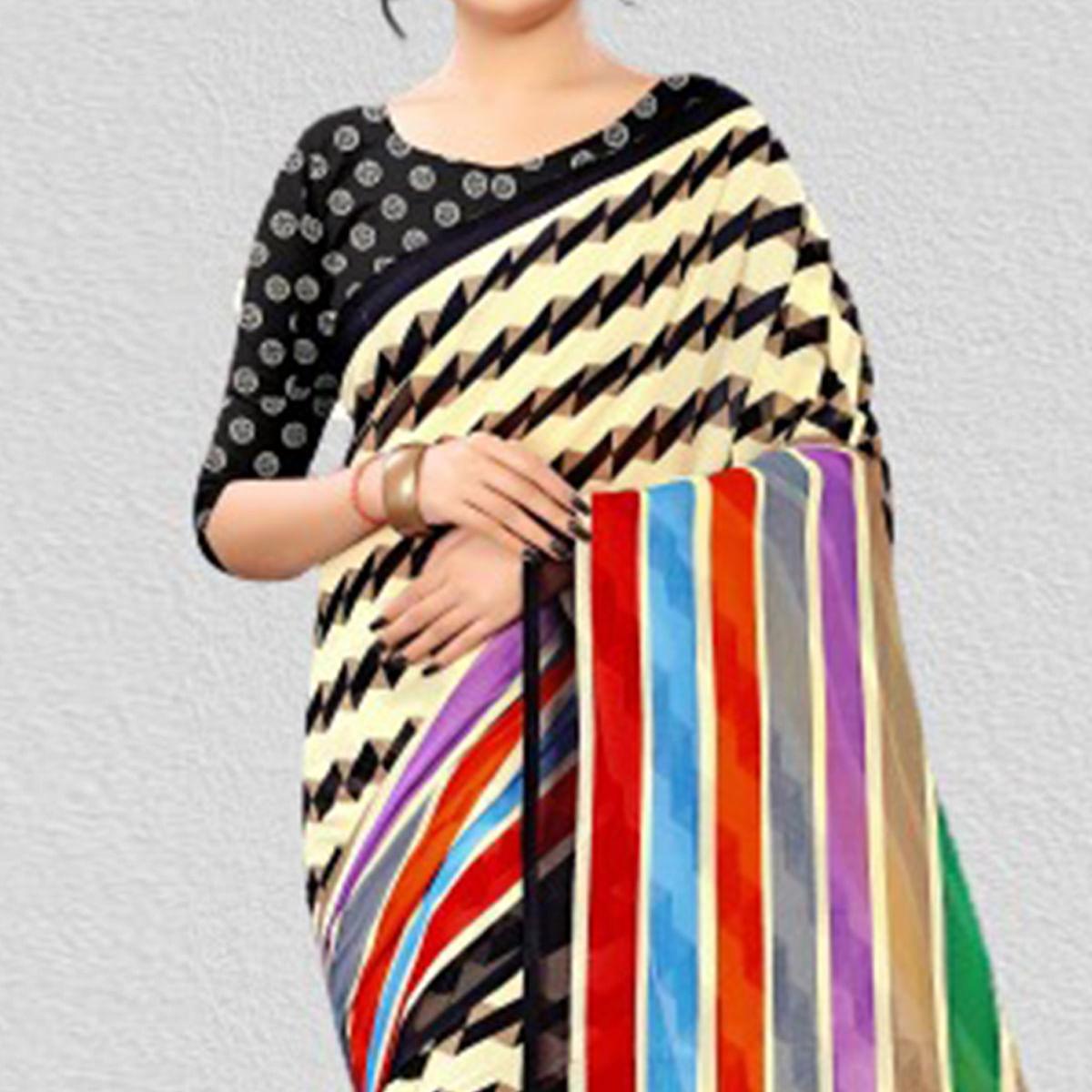 Multicolour Casual Wear Printed Georgette Saree - Peachmode