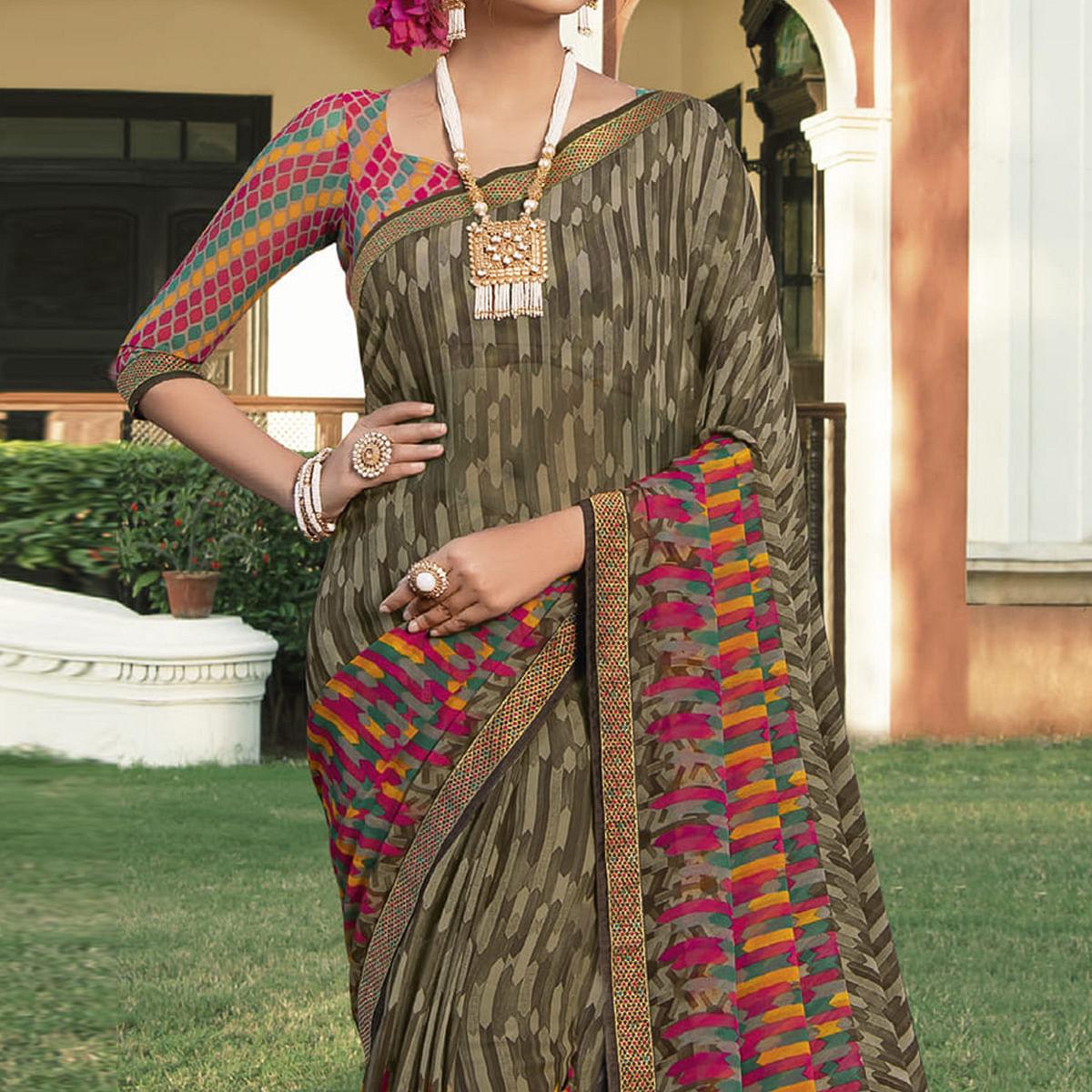 Multicolour Casual Wear Printed Georgette Saree - Peachmode