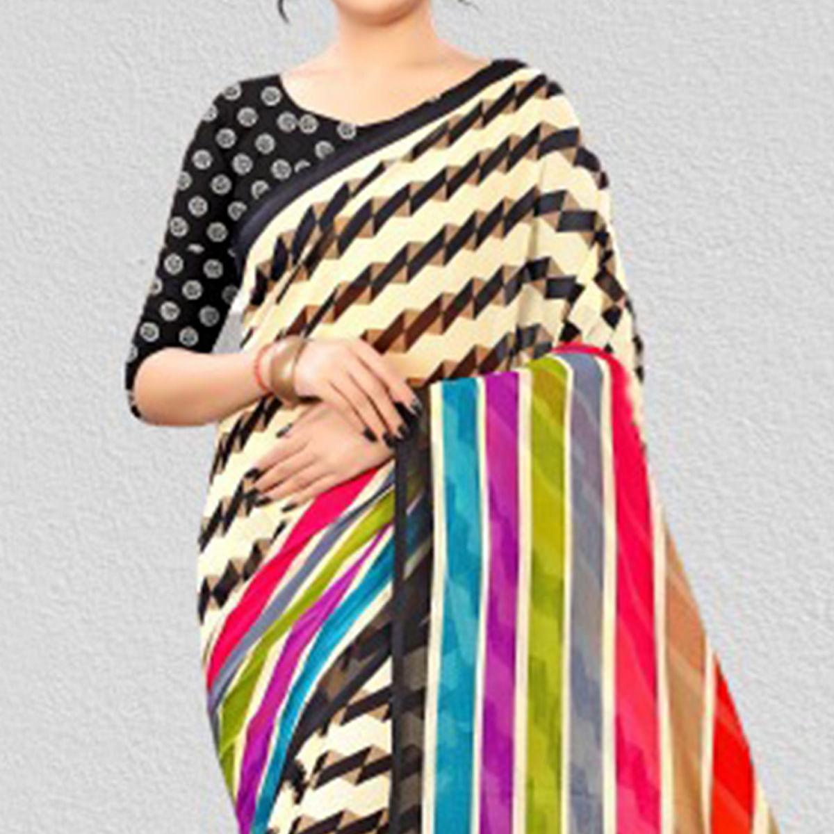 Multicolour Casual Wear Printed Georgette Saree - Peachmode