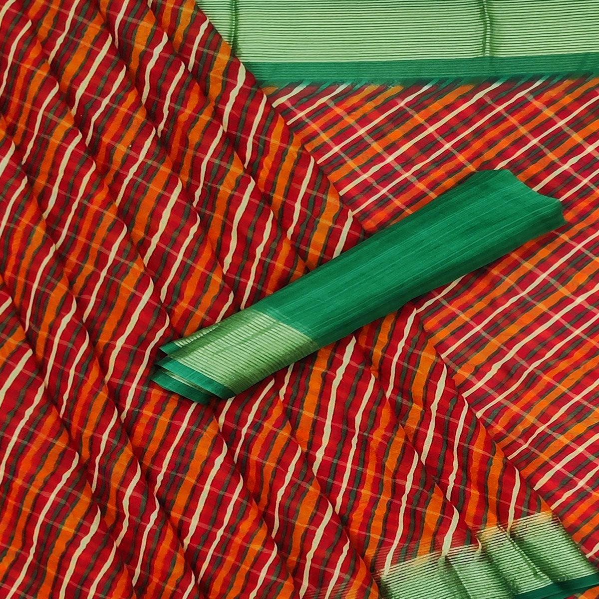 Multicolour Casual Wear Stripe Printed Chiffon Saree - Peachmode