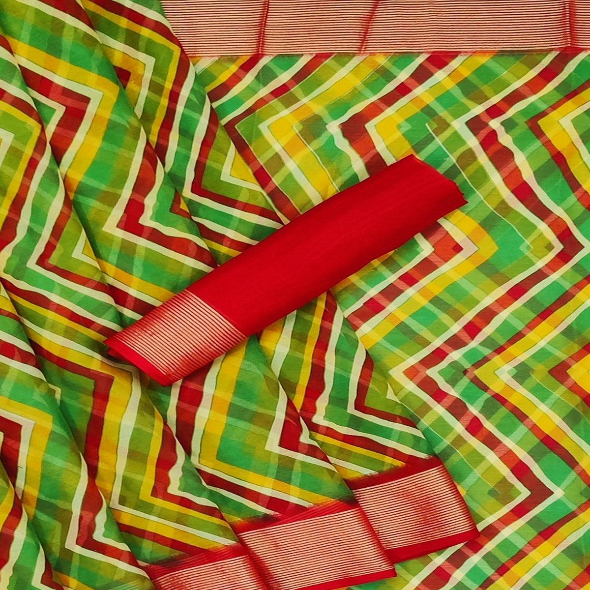 Multicolour Casual Wear Stripe Printed Chiffon Saree - Peachmode