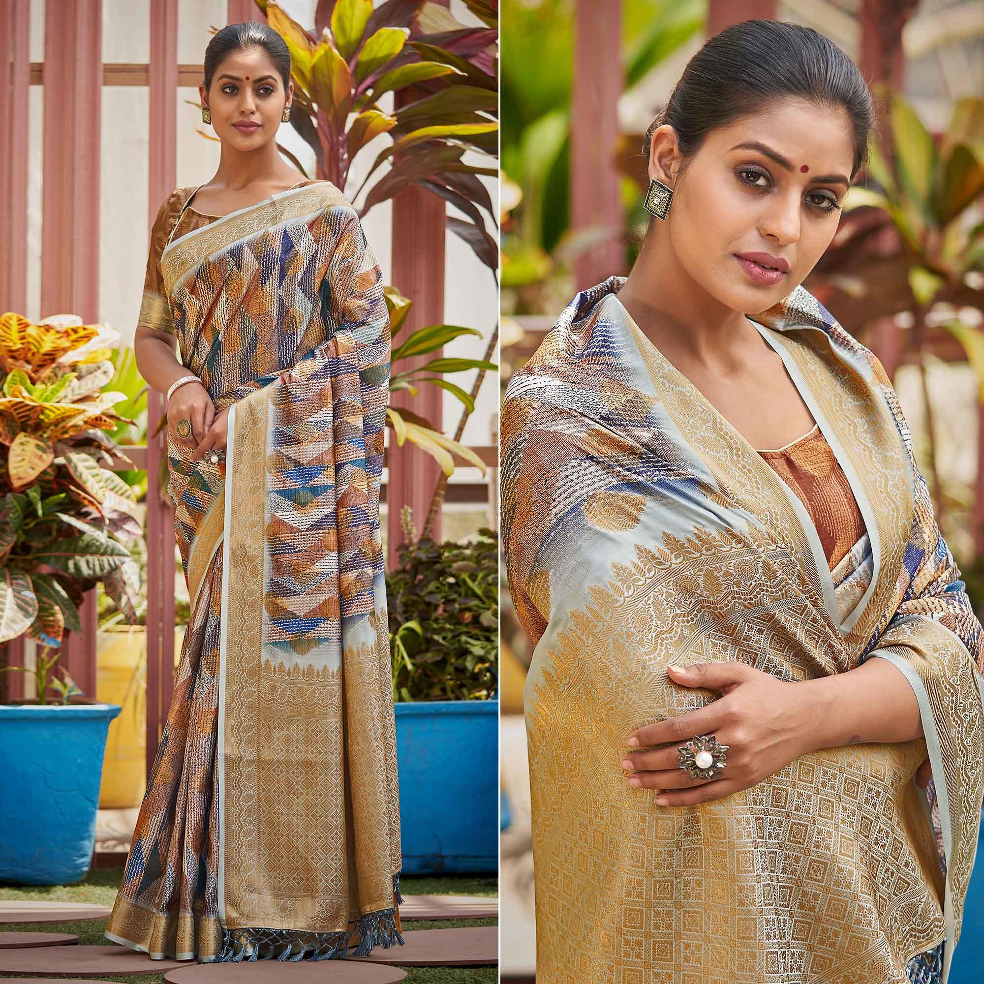 Multicolour Digital Printed Art Silk Saree - Peachmode