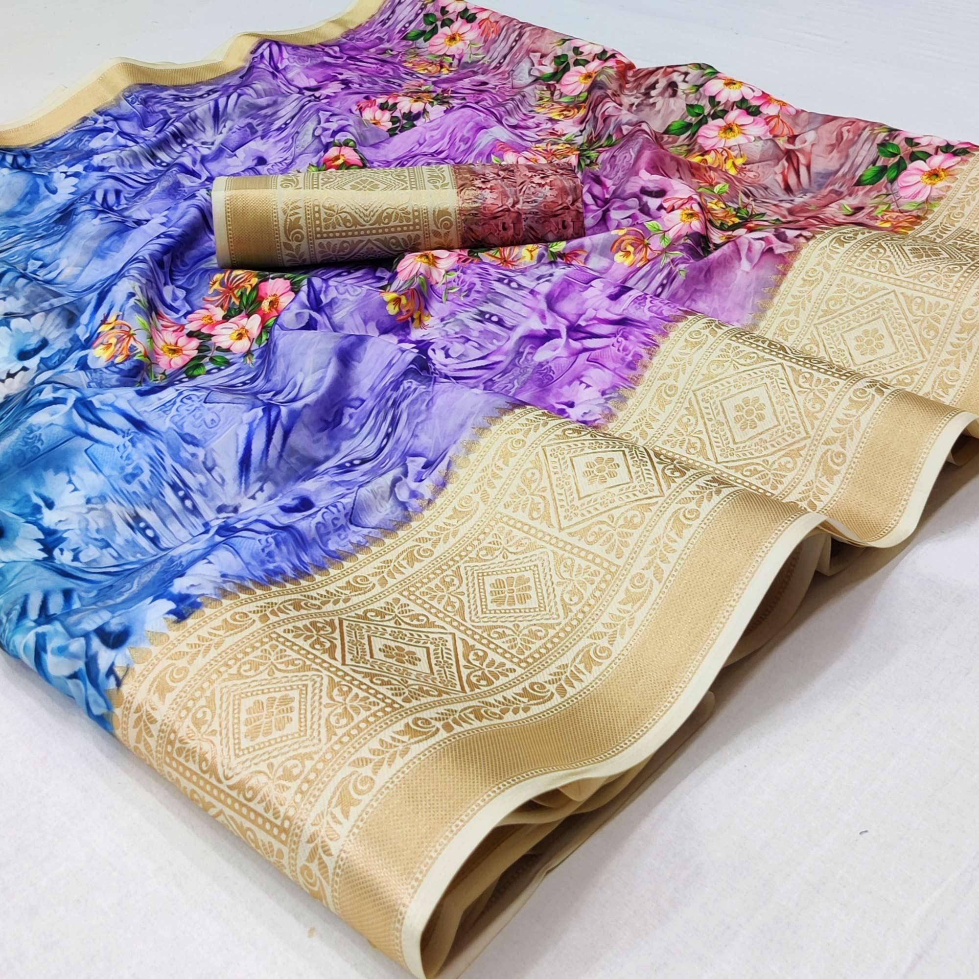 Multicolour Digital Printed Art Silk Saree - Peachmode