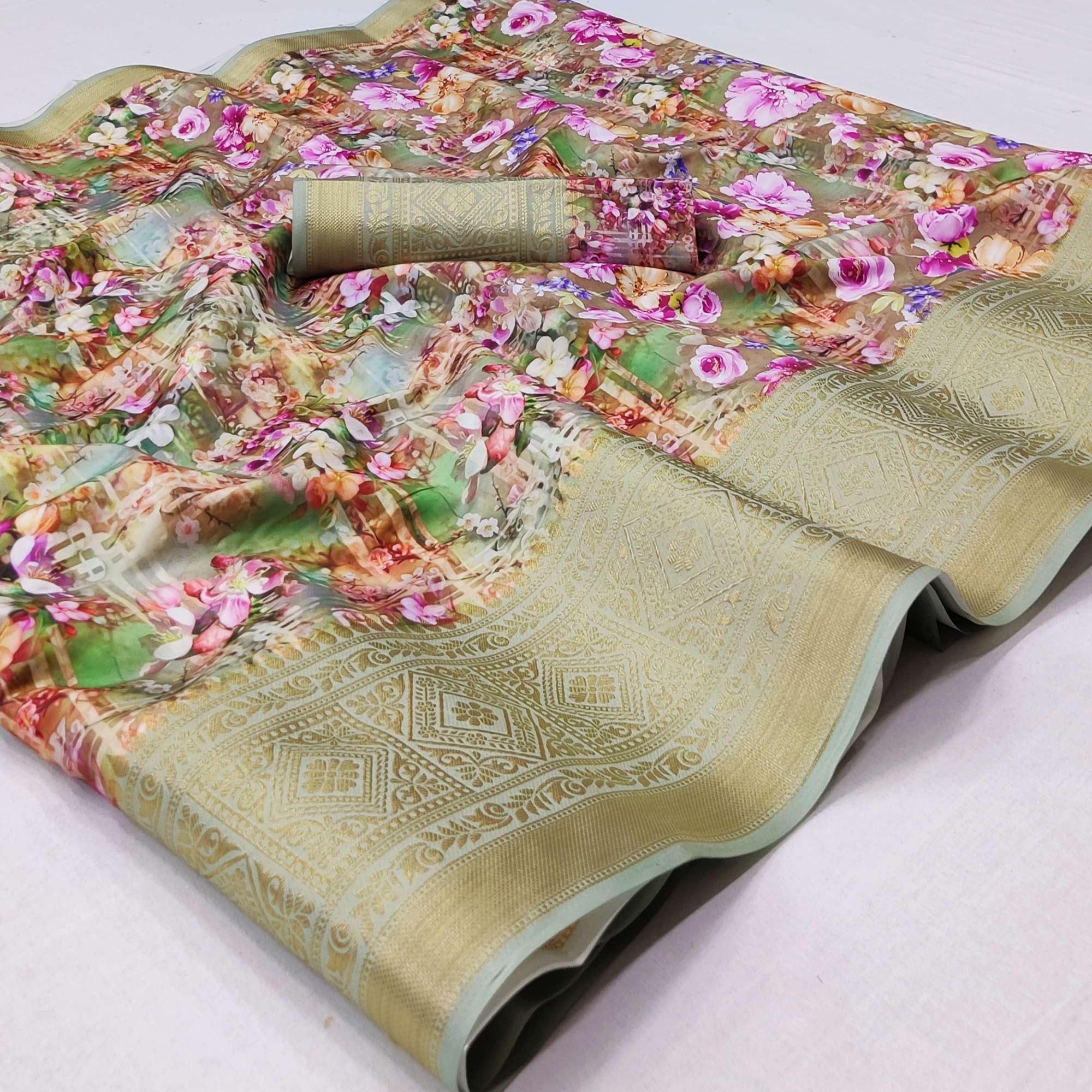 Multicolour Digital Printed Art Silk Saree - Peachmode