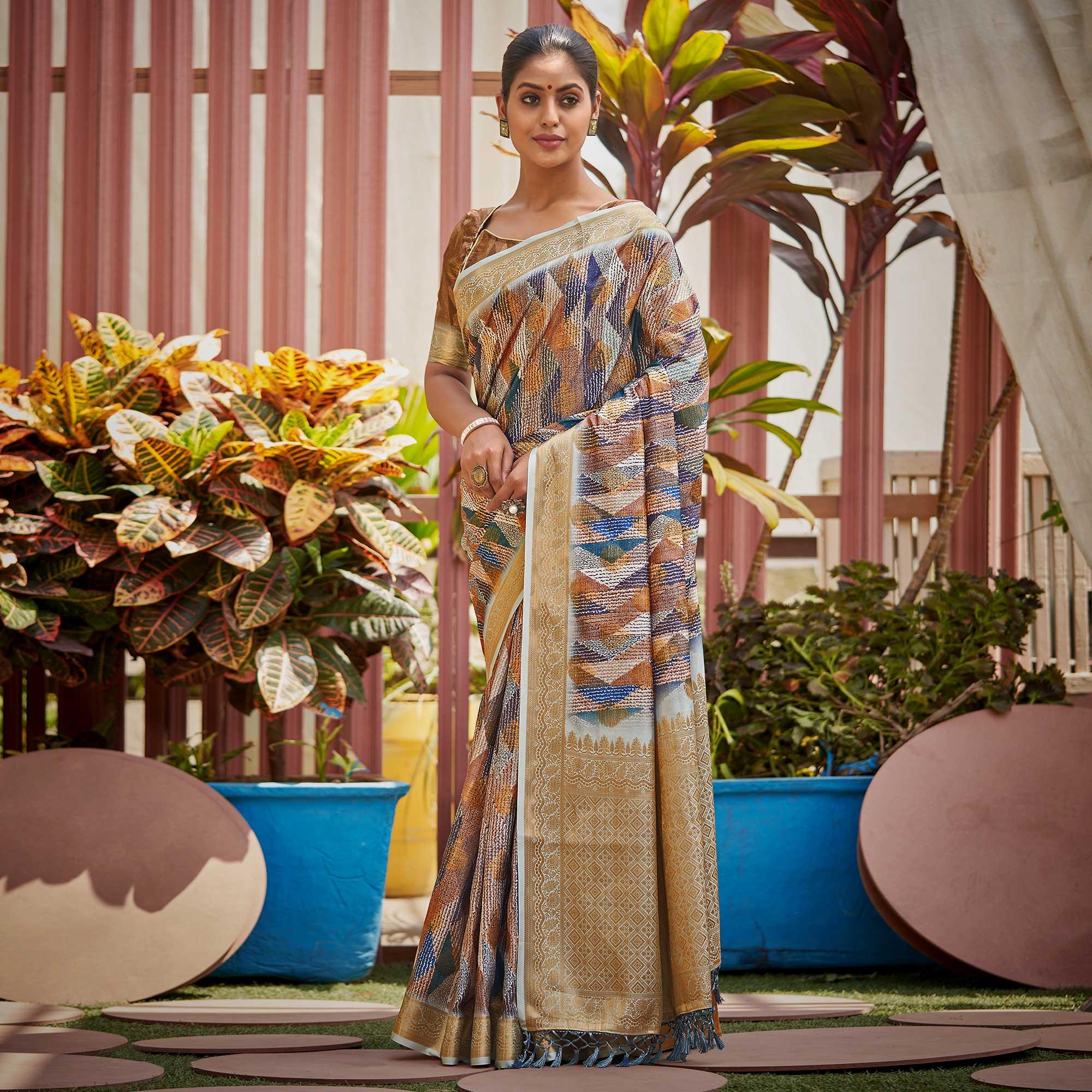 Multicolour Digital Printed Art Silk Saree - Peachmode