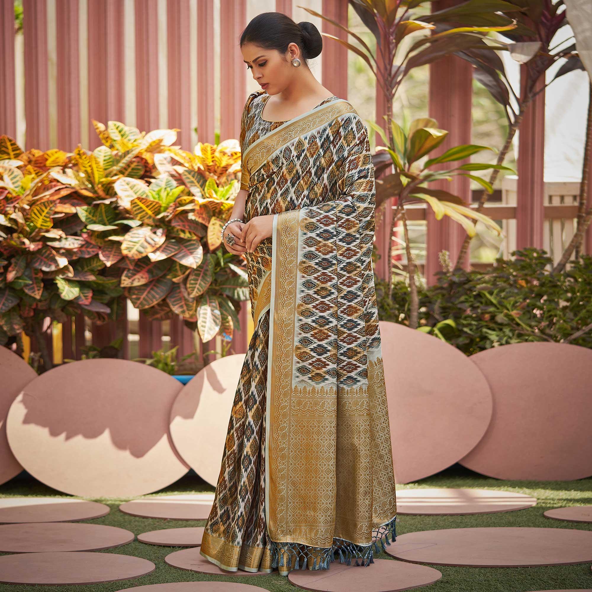 Multicolour Digital Printed Art Silk Saree - Peachmode