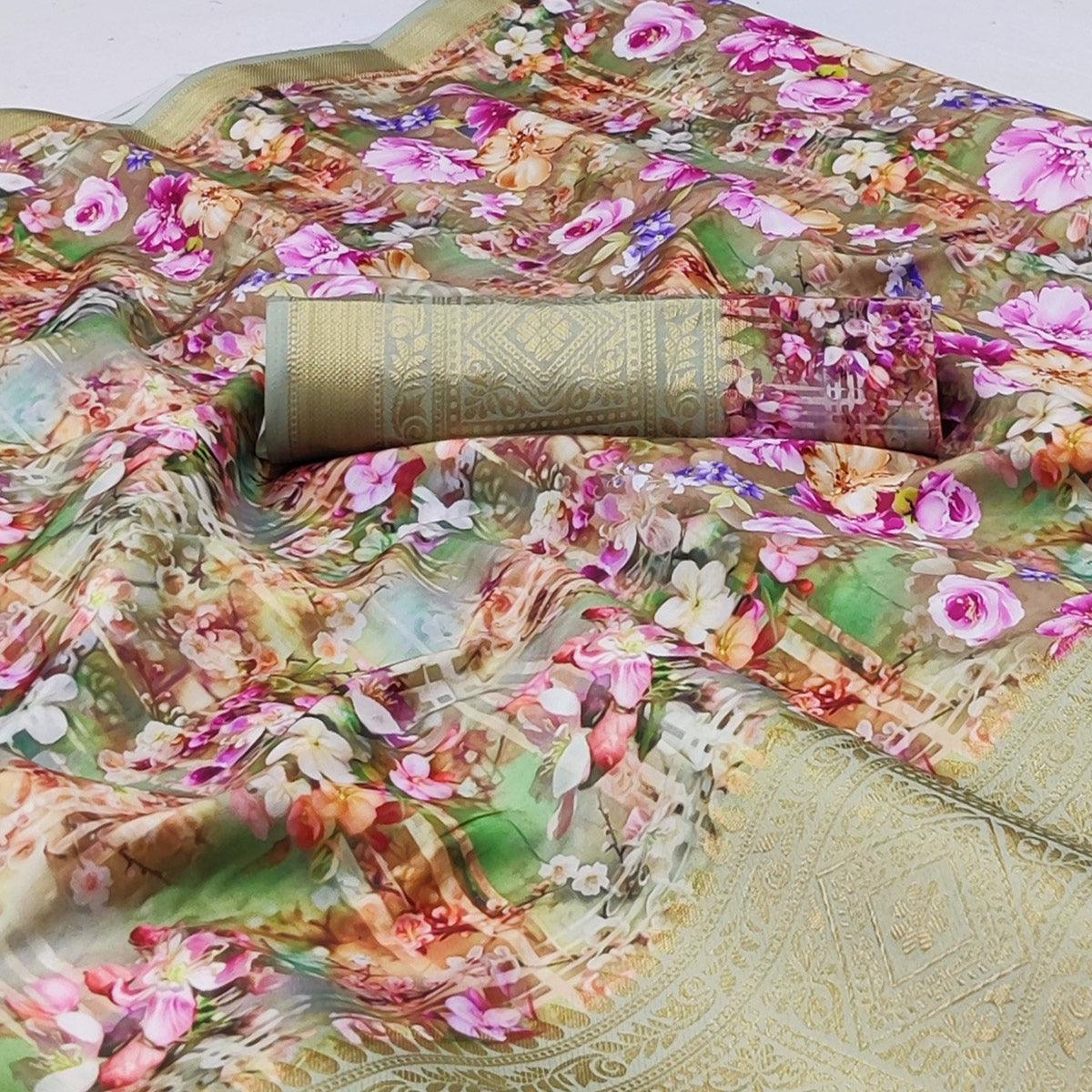 Multicolour Digital Printed Art Silk Saree - Peachmode