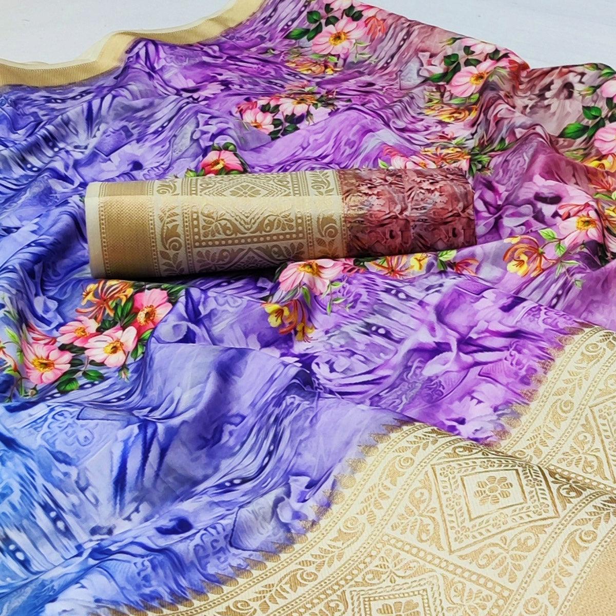 Multicolour Digital Printed Art Silk Saree - Peachmode