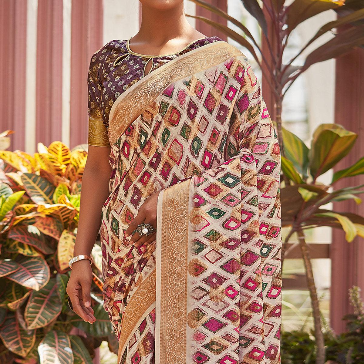 Multicolour Digital Printed Art Silk Saree - Peachmode