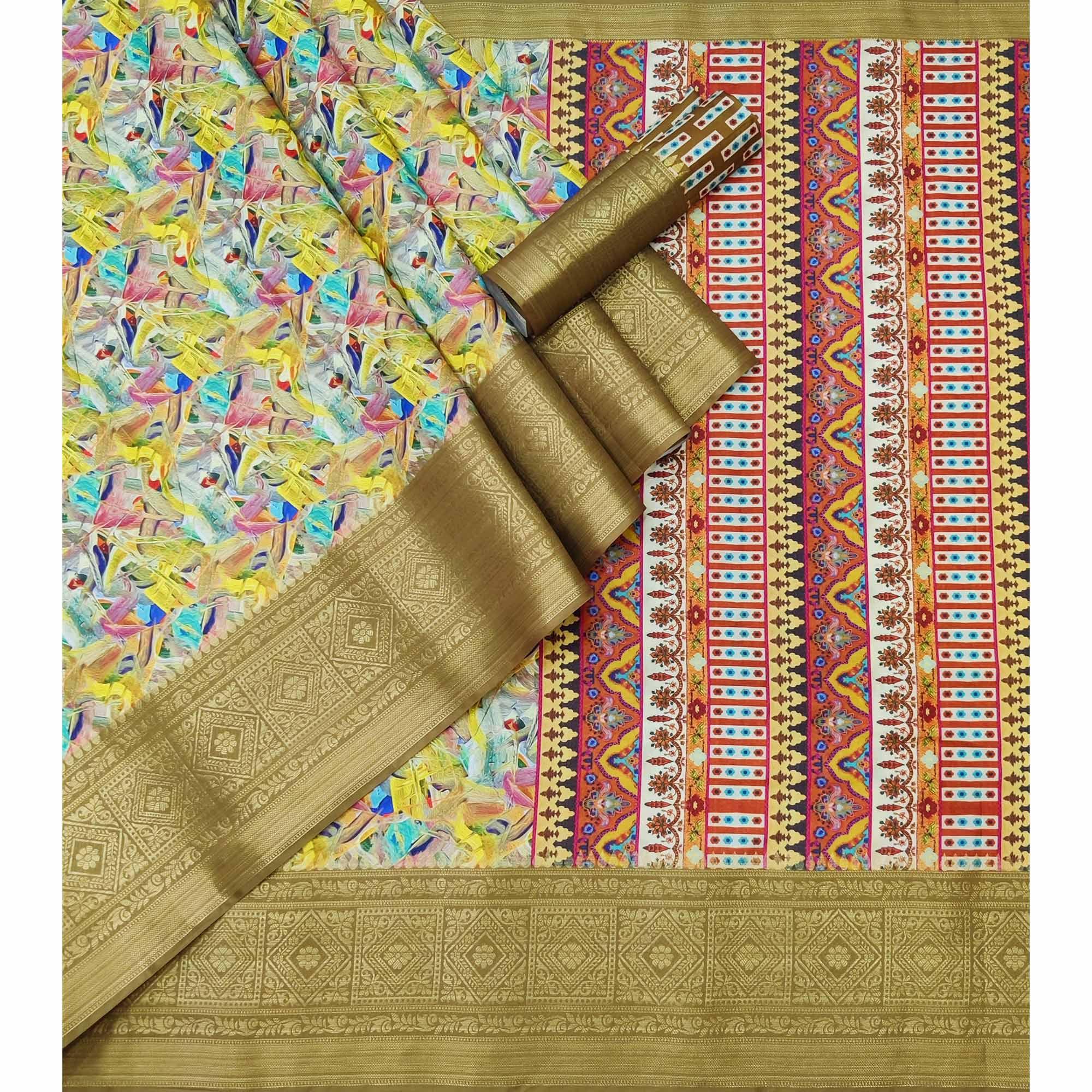 Multicolour Digital Printed Art Silk Saree - Peachmode