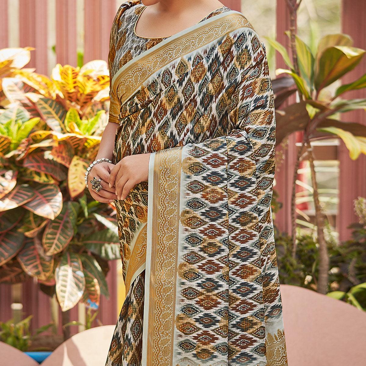 Multicolour Digital Printed Art Silk Saree - Peachmode