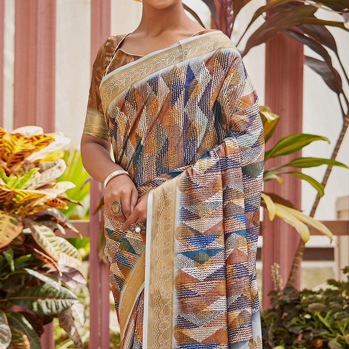 Multicolour Digital Printed Art Silk Saree - Peachmode