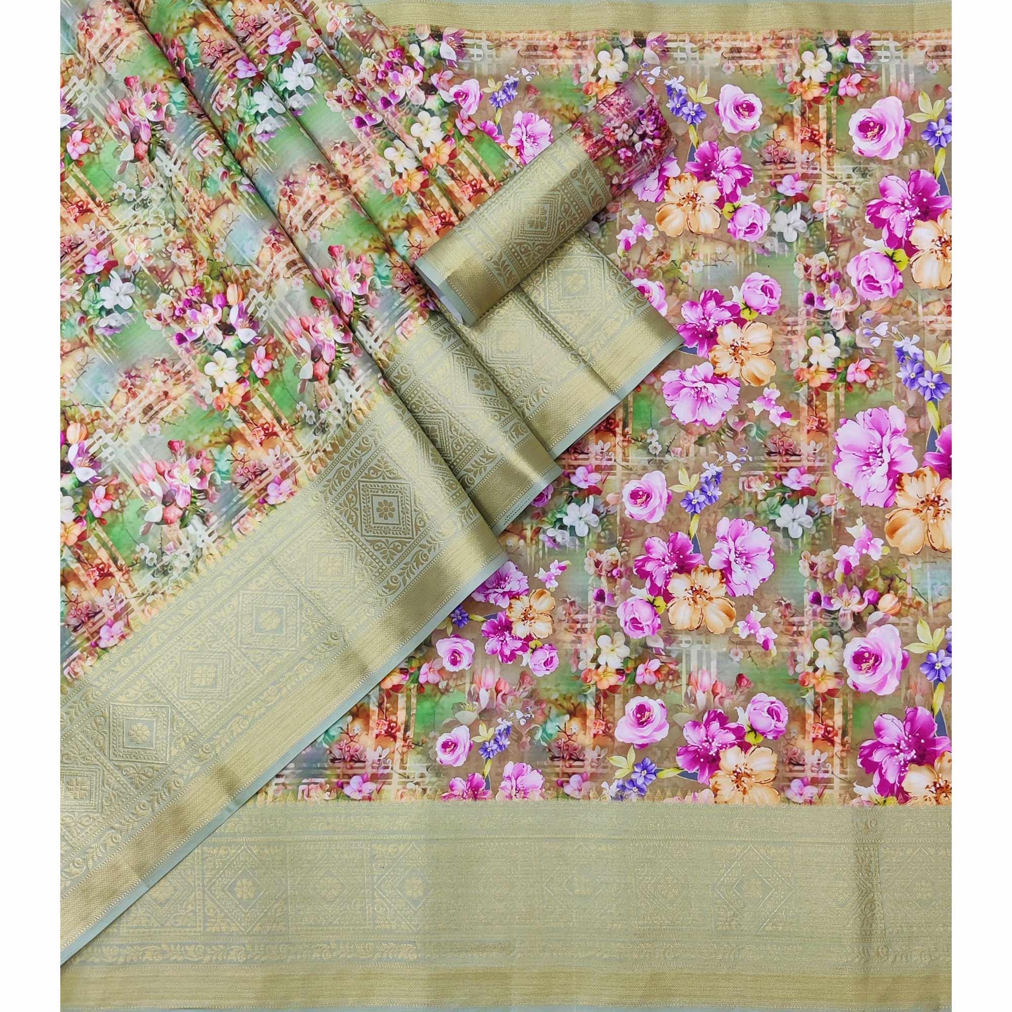 Multicolour Digital Printed Art Silk Saree - Peachmode