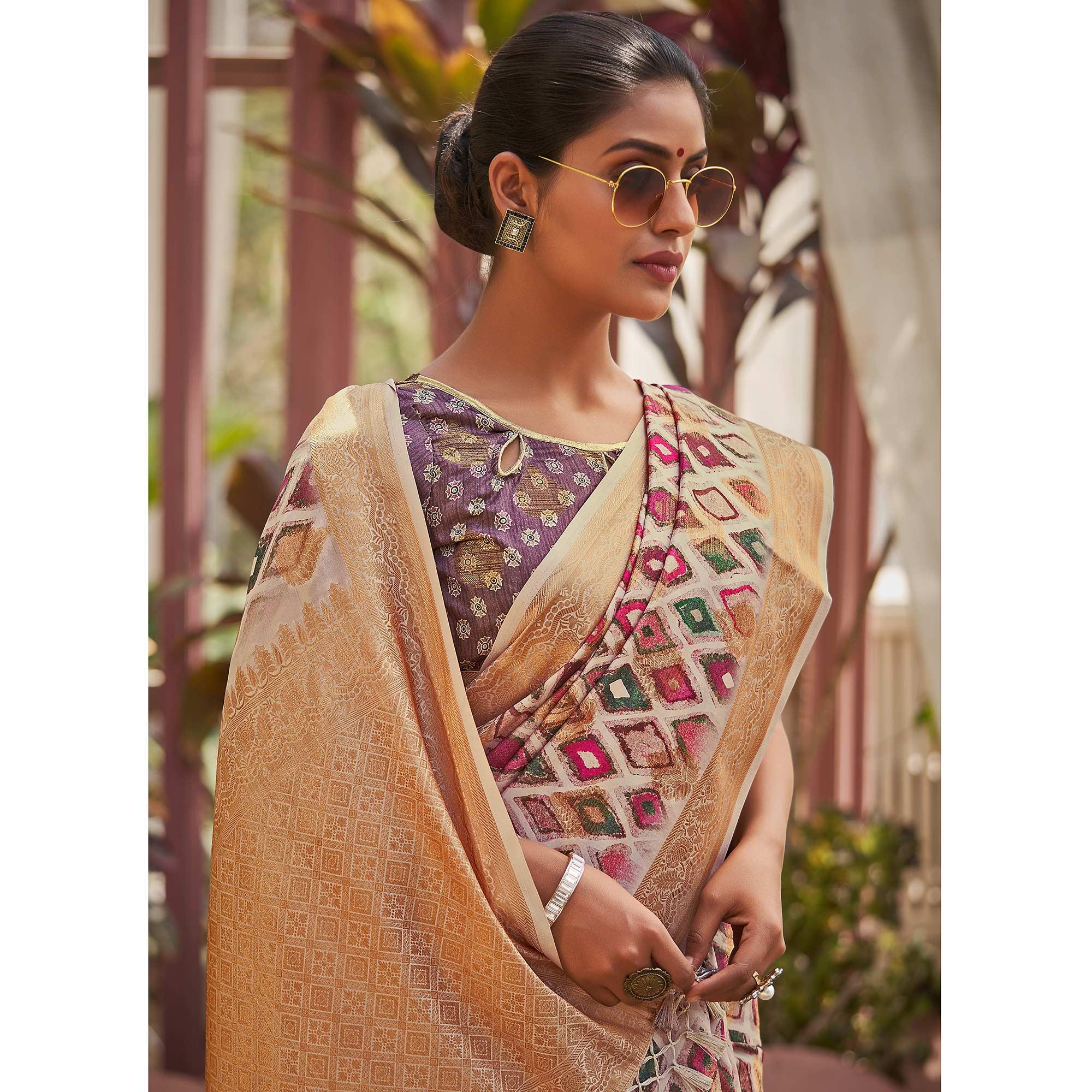 Multicolour Digital Printed Art Silk Saree - Peachmode