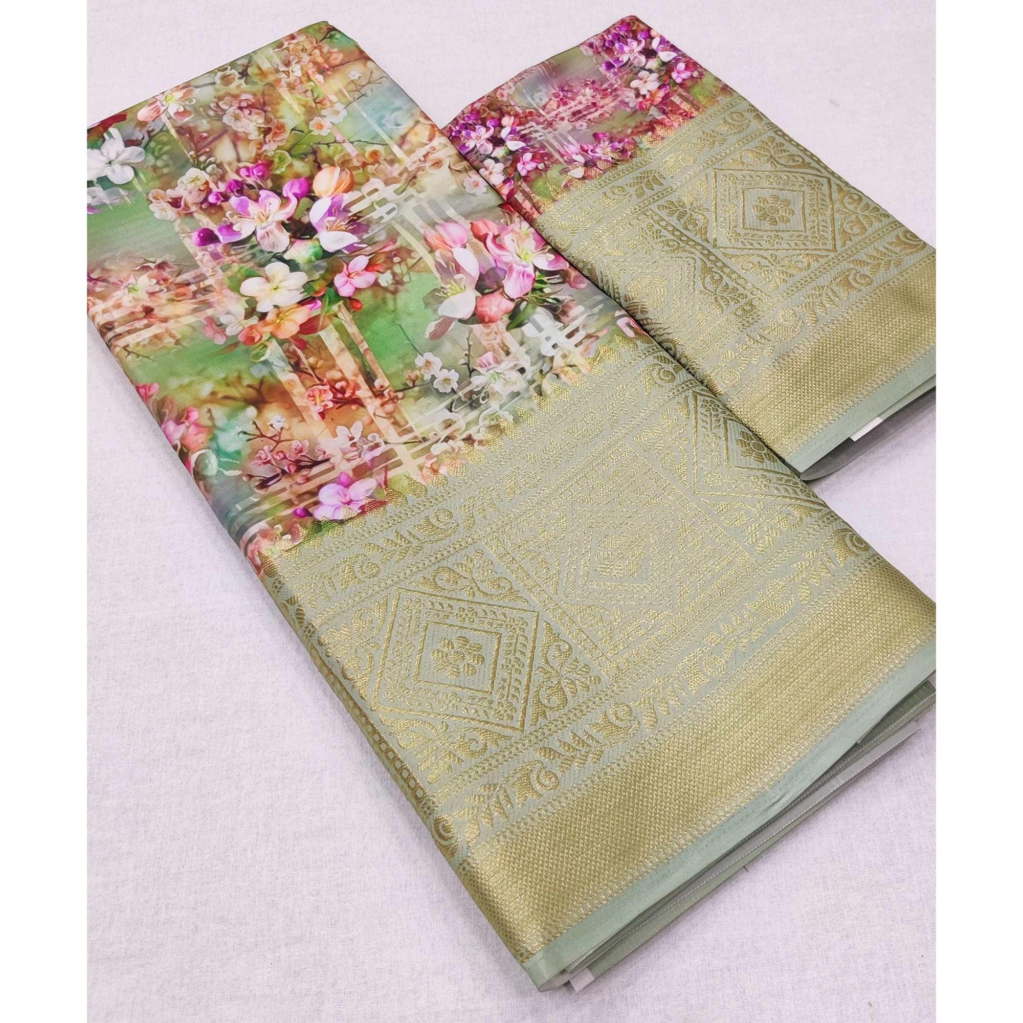 Multicolour Digital Printed Art Silk Saree - Peachmode