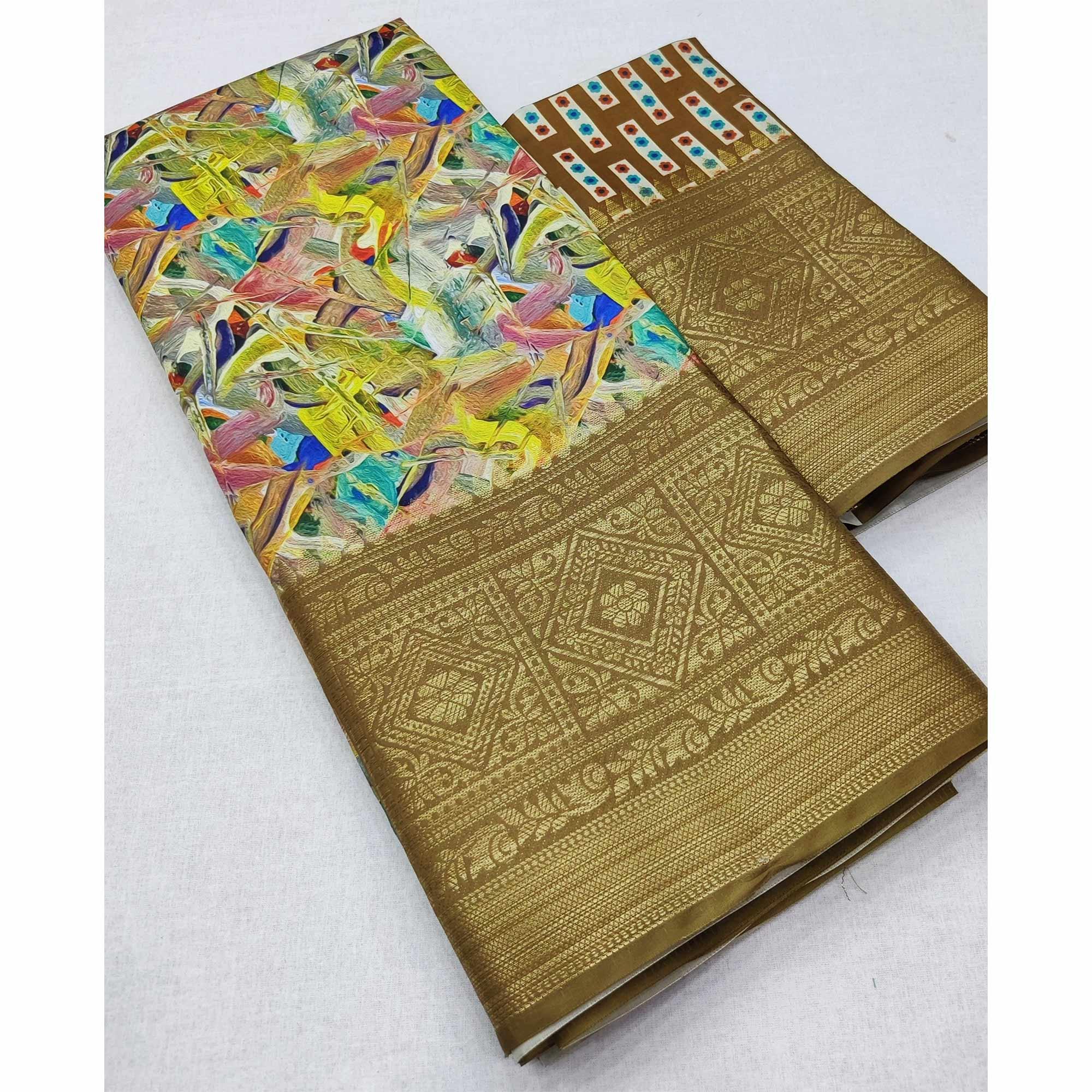 Multicolour Digital Printed Art Silk Saree - Peachmode