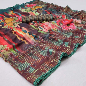 Multicolour Digital Printed Georgette Saree - Peachmode