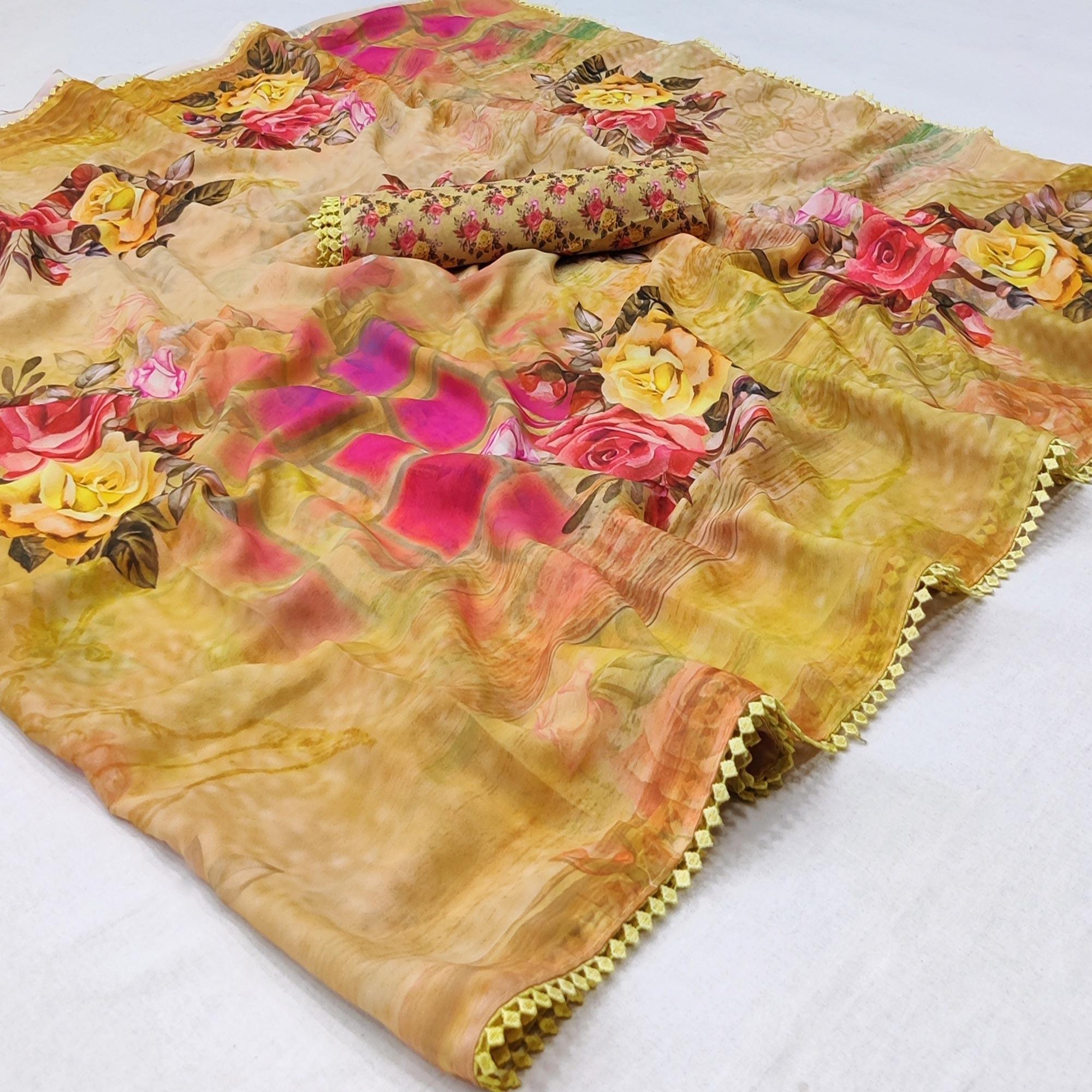 Multicolour Digital Printed Georgette Saree - Peachmode