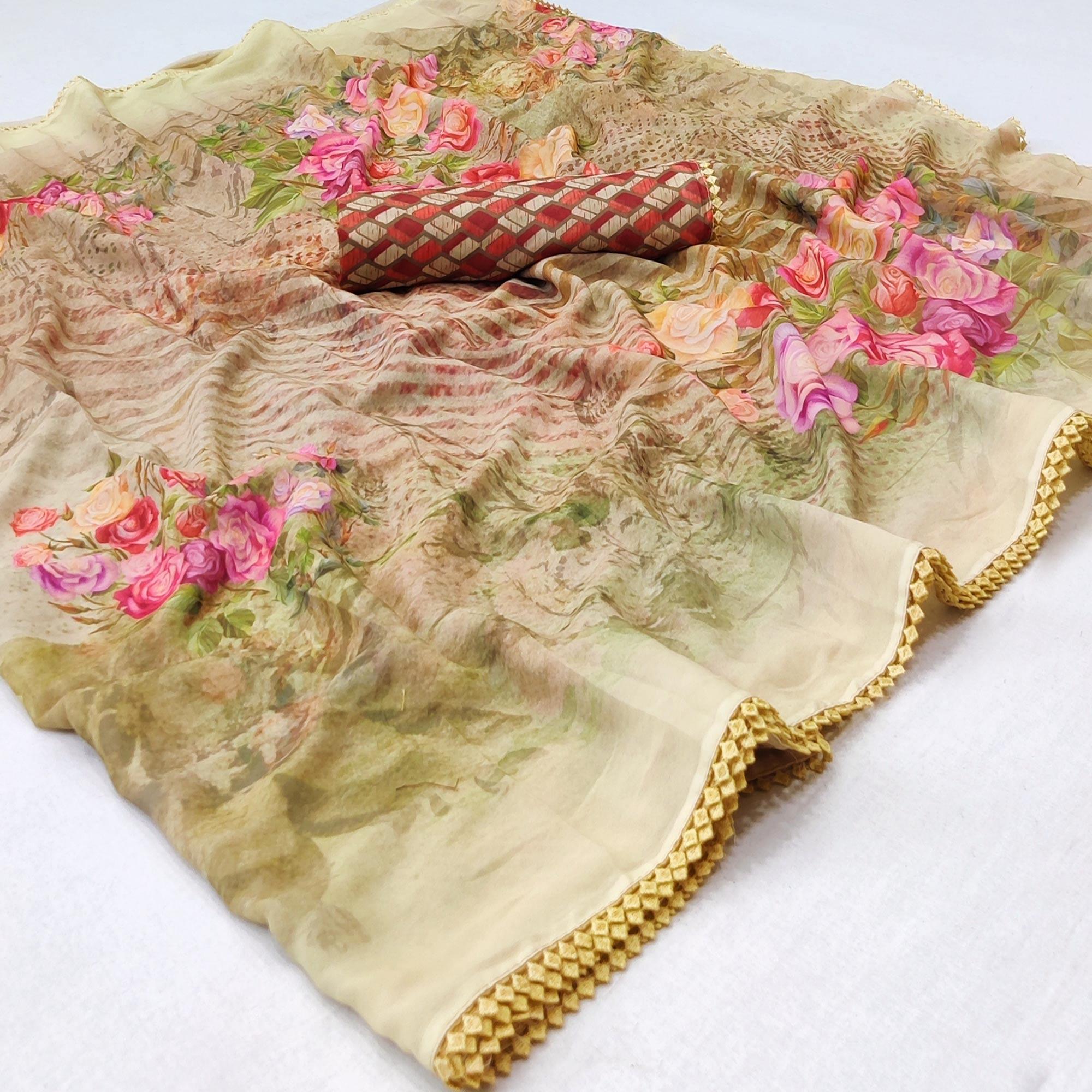 Multicolour Digital Printed Georgette Saree - Peachmode