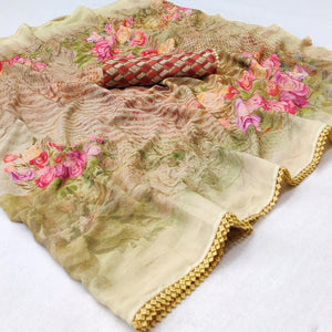 Multicolour Digital Printed Georgette Saree - Peachmode