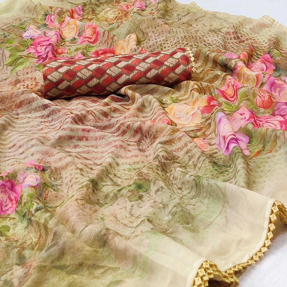 Multicolour Digital Printed Georgette Saree - Peachmode