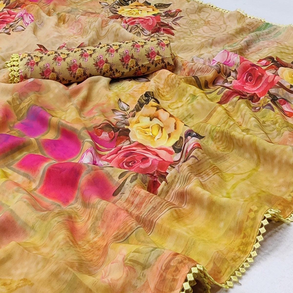 Multicolour Digital Printed Georgette Saree - Peachmode