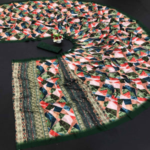 Multicolour Digital Printed Vichitra Silk Saree - Peachmode