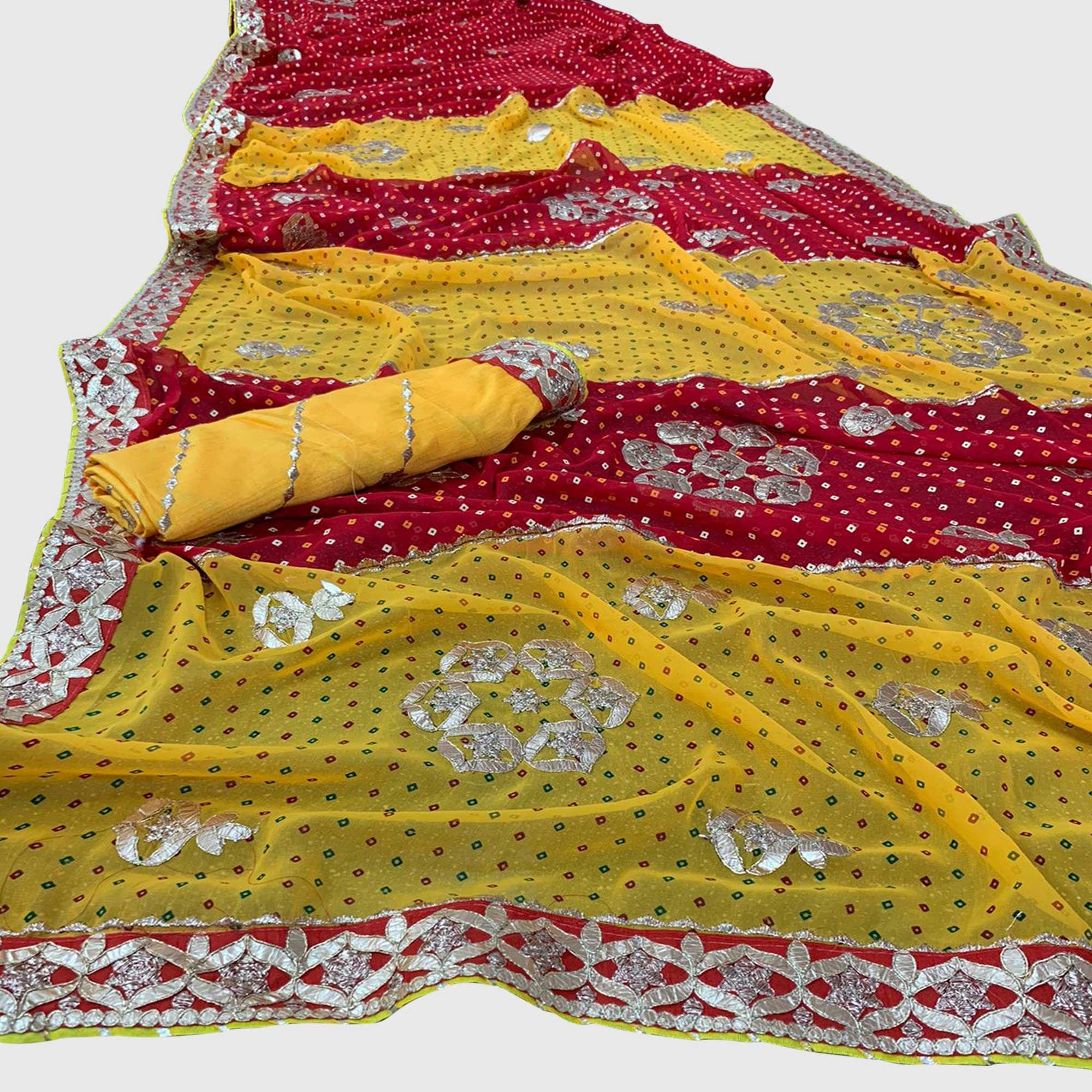 Multicolour Festive Wear Bandhani Printed Georgette Saree - Peachmode