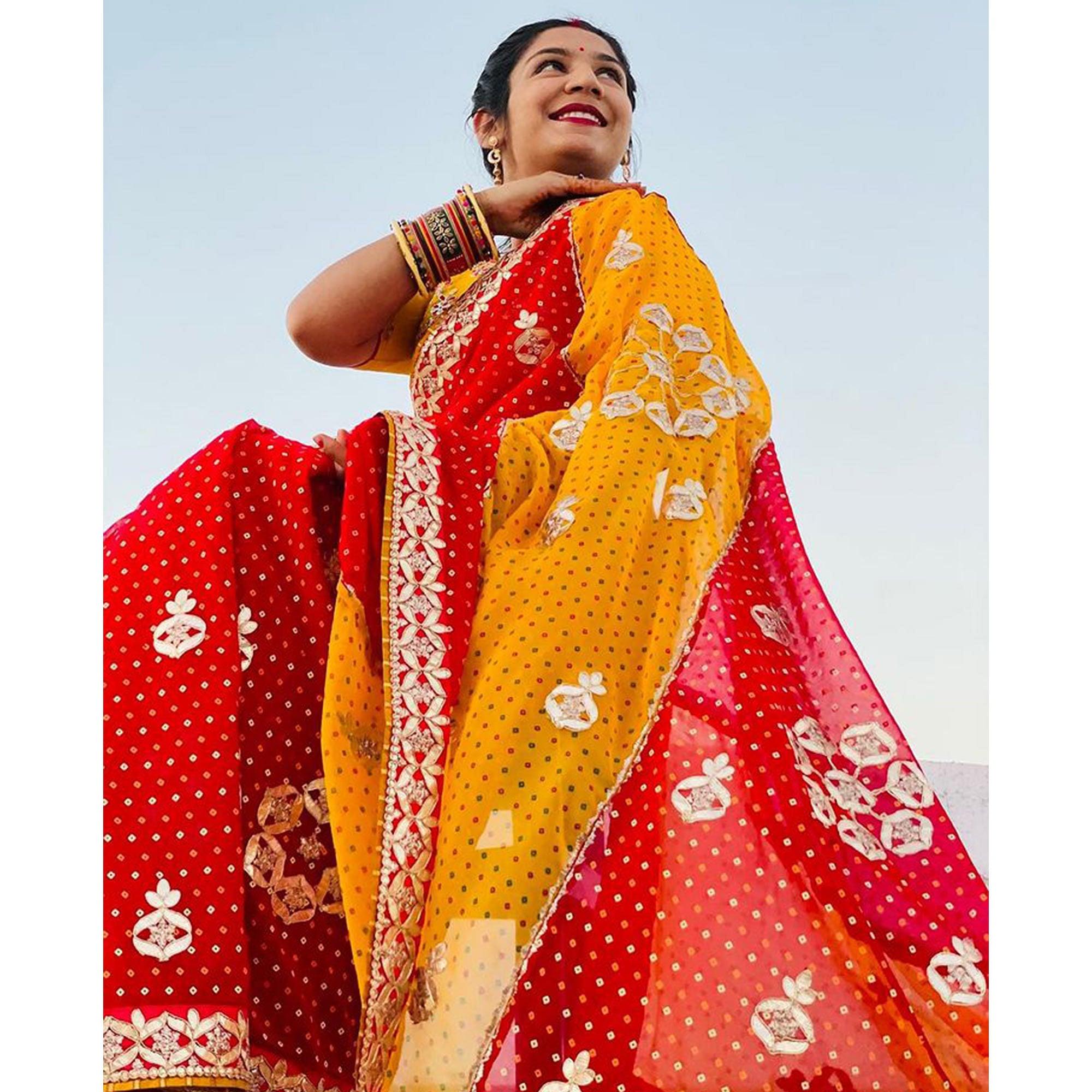 Multicolour Festive Wear Bandhani Printed Georgette Saree - Peachmode