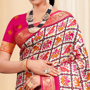 Multicolour Festive Wear Chex Printed Bhagalpuri Silk Saree - Peachmode