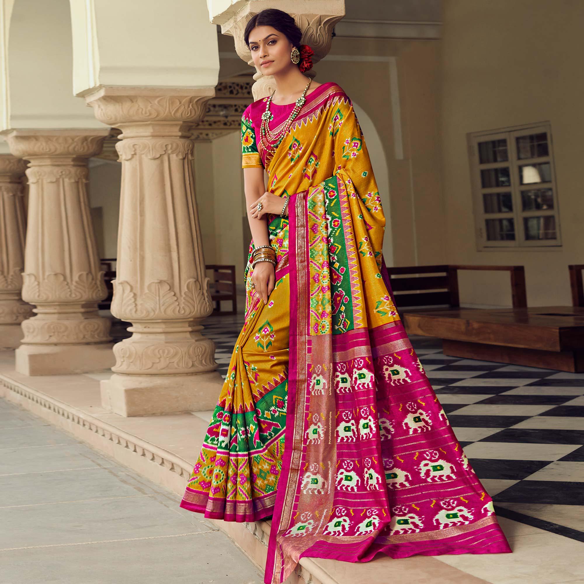 Multicolour Festive Wear Printed Bhagalpuri Silk Saree - Peachmode