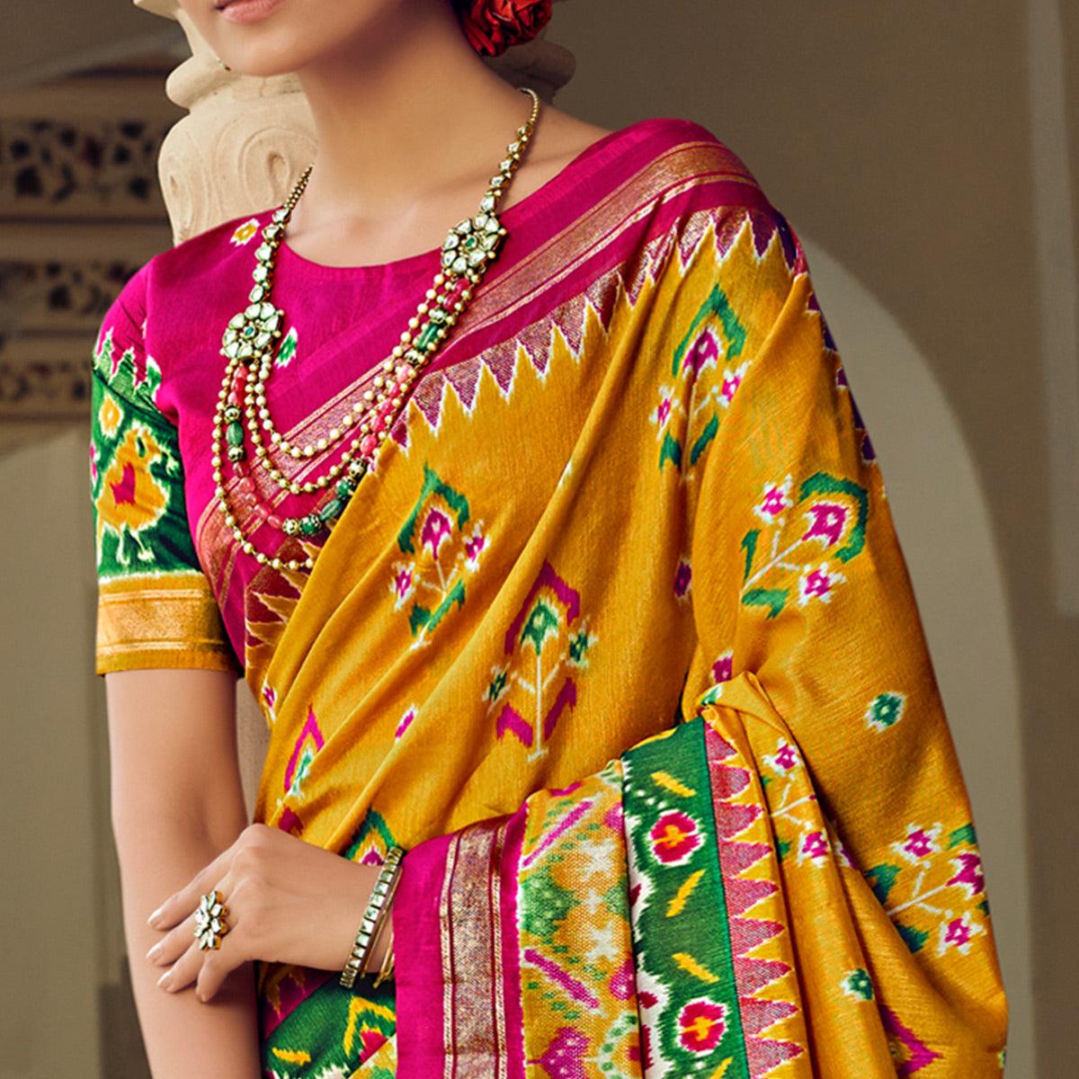 Multicolour Festive Wear Printed Bhagalpuri Silk Saree - Peachmode