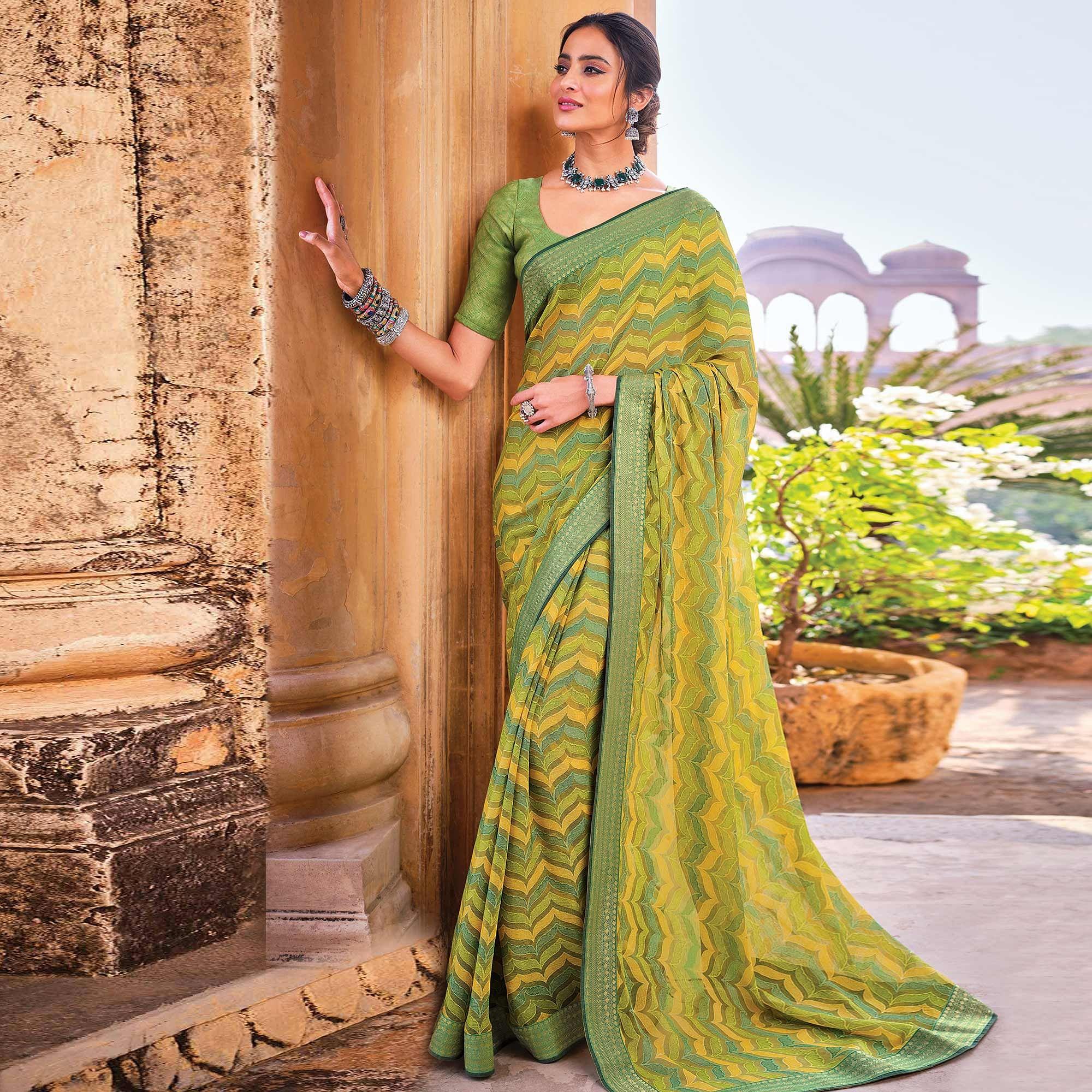 Multicolour Festive Wear Printed Brasso Saree - Peachmode