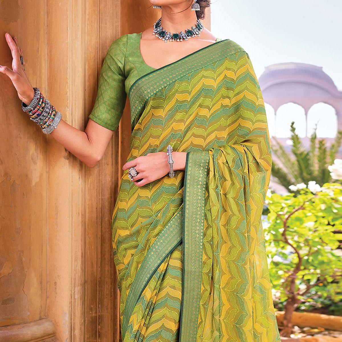 Multicolour Festive Wear Printed Brasso Saree - Peachmode