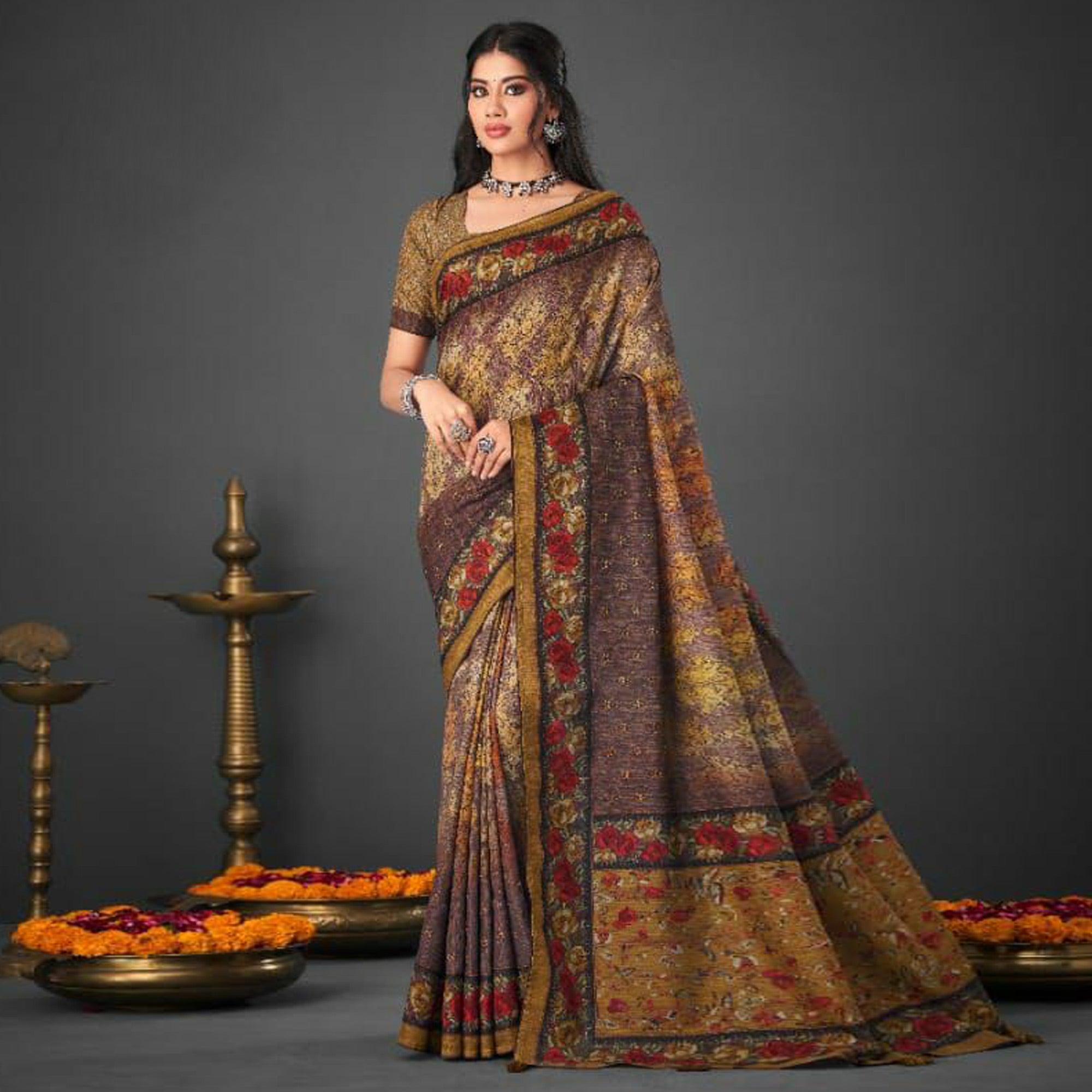 Multicolour Festive Wear Printed Silk Saree - Peachmode
