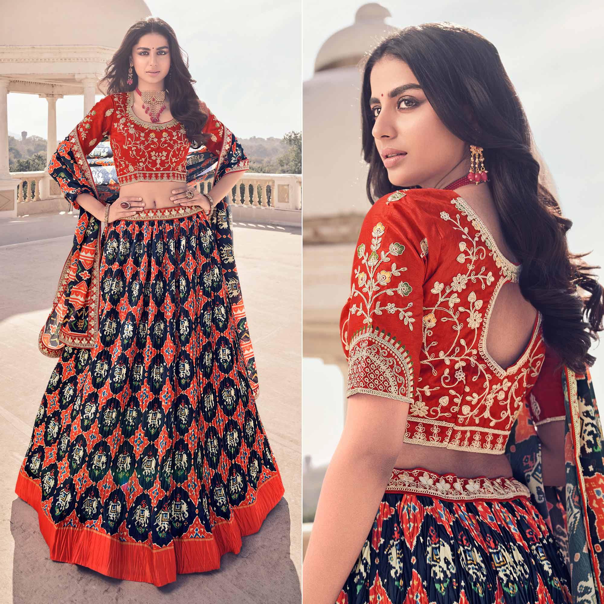 Multicolour Festive Wear Satin Digital Floral Printed Lehenga Choli - Peachmode