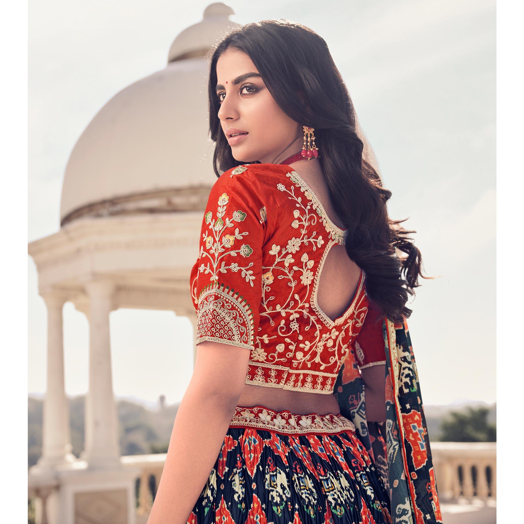 Multicolour Festive Wear Satin Digital Floral Printed Lehenga Choli - Peachmode