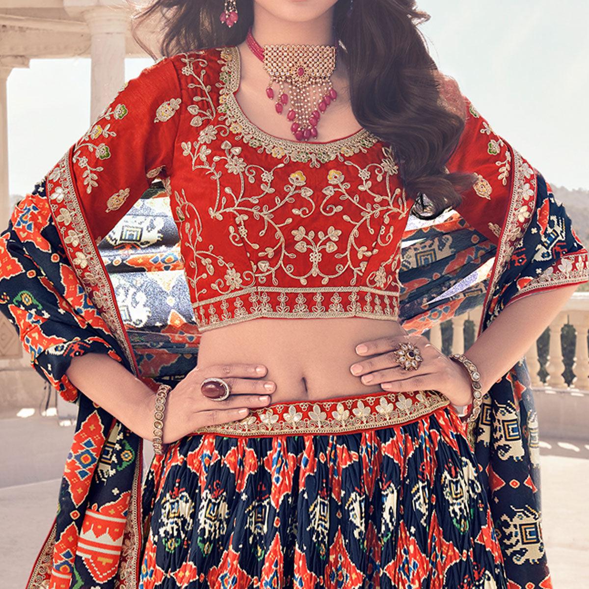 Multicolour Festive Wear Satin Digital Floral Printed Lehenga Choli - Peachmode