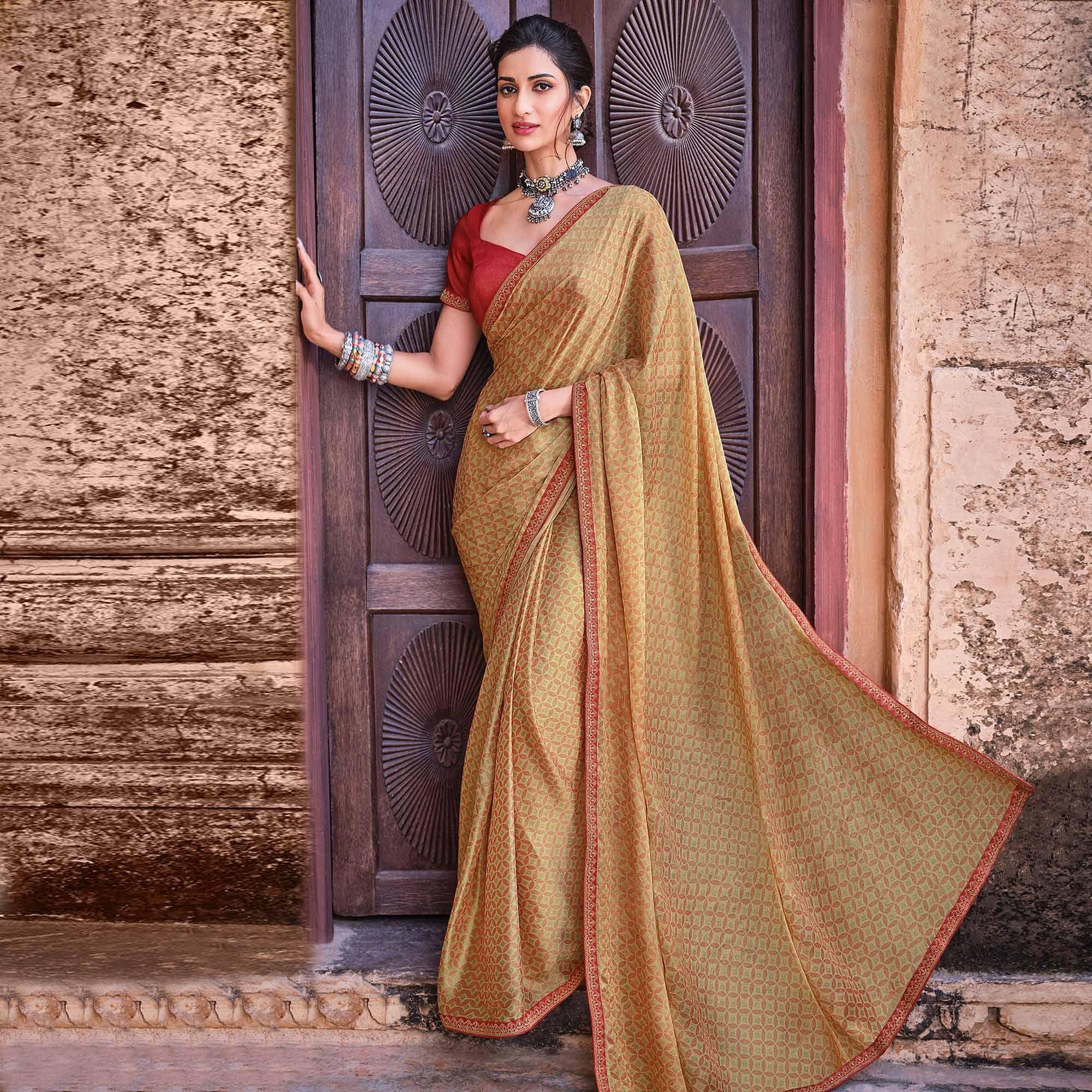 Multicolour Festive Wear Woven Brasso Saree - Peachmode