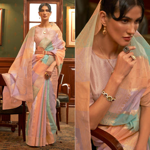 Multicolour Festive Wear Woven Organza Saree - Peachmode