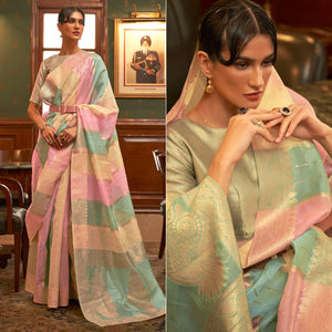 Multicolour Festive Wear Woven Organza Saree - Peachmode