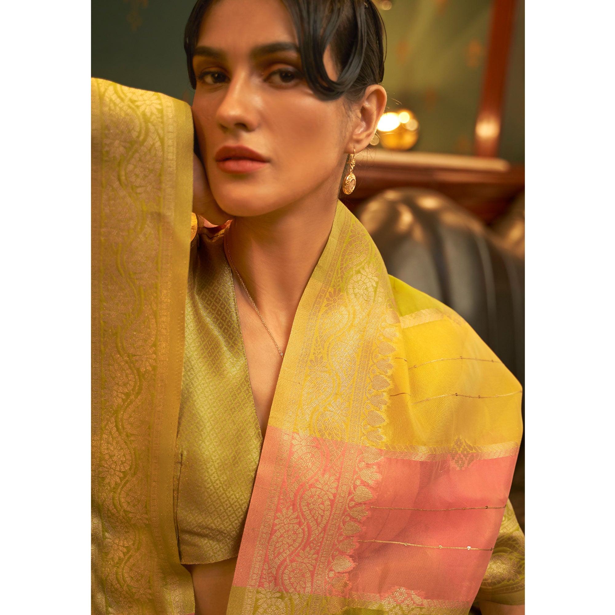 Multicolour Festive Wear Woven Organza Saree - Peachmode