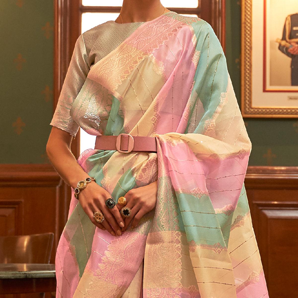 Multicolour Festive Wear Woven Organza Saree - Peachmode