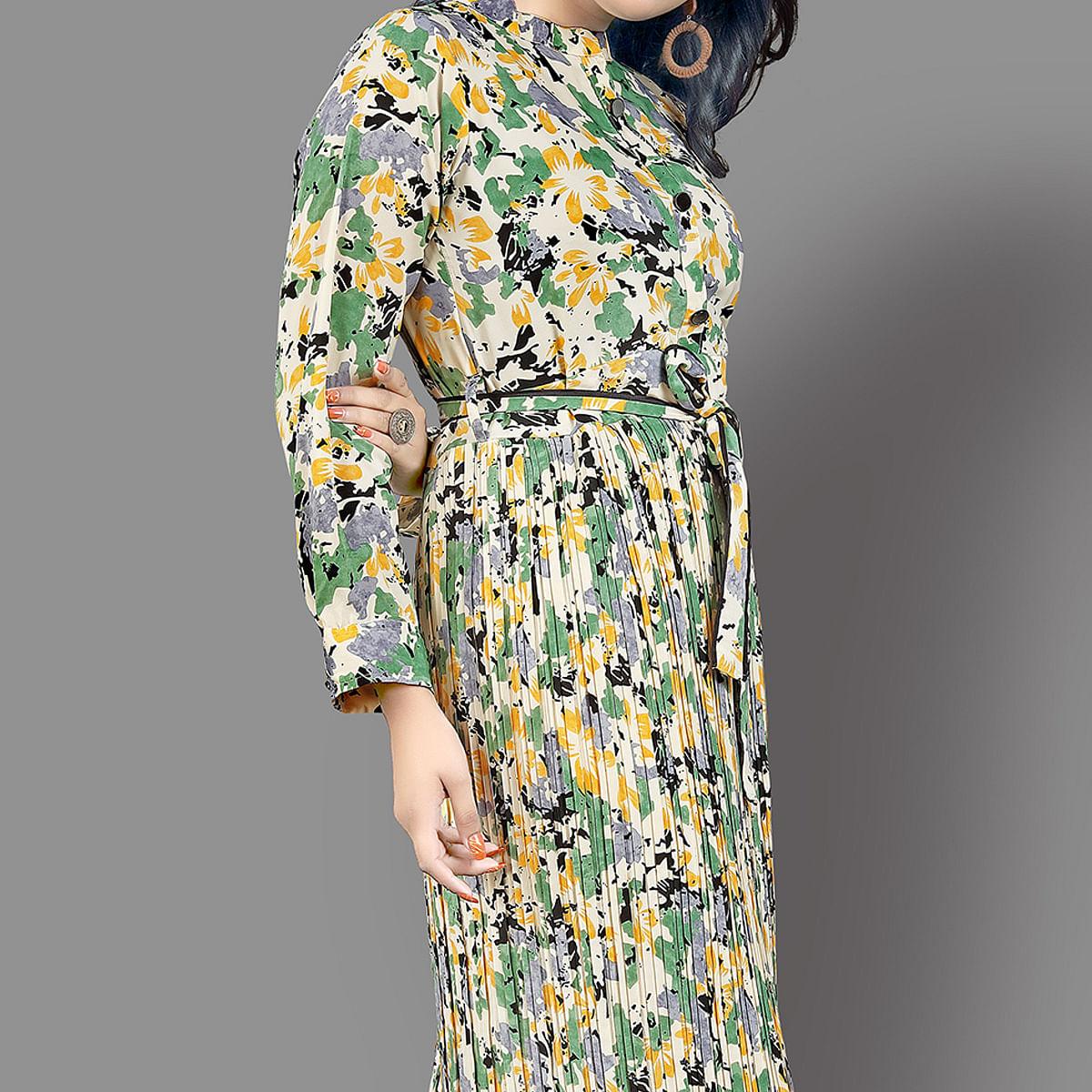 Multicolour Floral Printed Crepe Dress - Peachmode