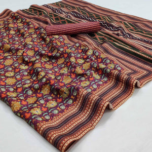 Multicolour Floral Printed Pure Cotton Saree - Peachmode
