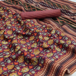 Multicolour Floral Printed Pure Cotton Saree - Peachmode